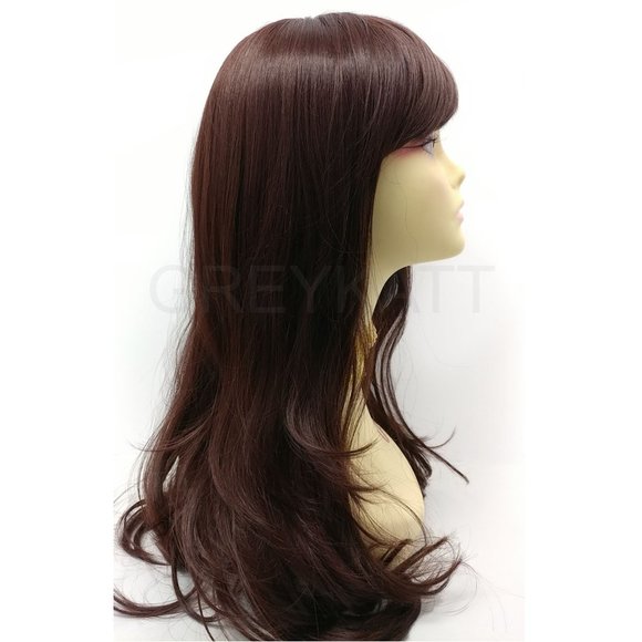 Chestnut brown wig with bangs heat resistant - Picture 2 of 5